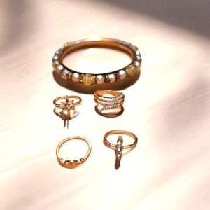 Costume Jewelry Bracelet and 4 Rings